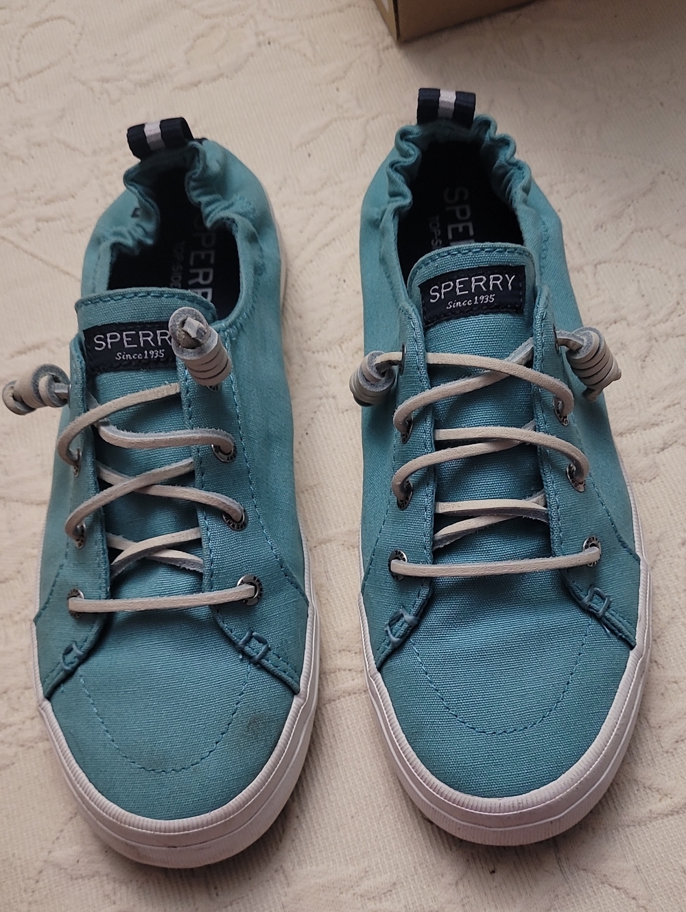 Sperry Teal Canvas Slip-On Shoes with White Laces